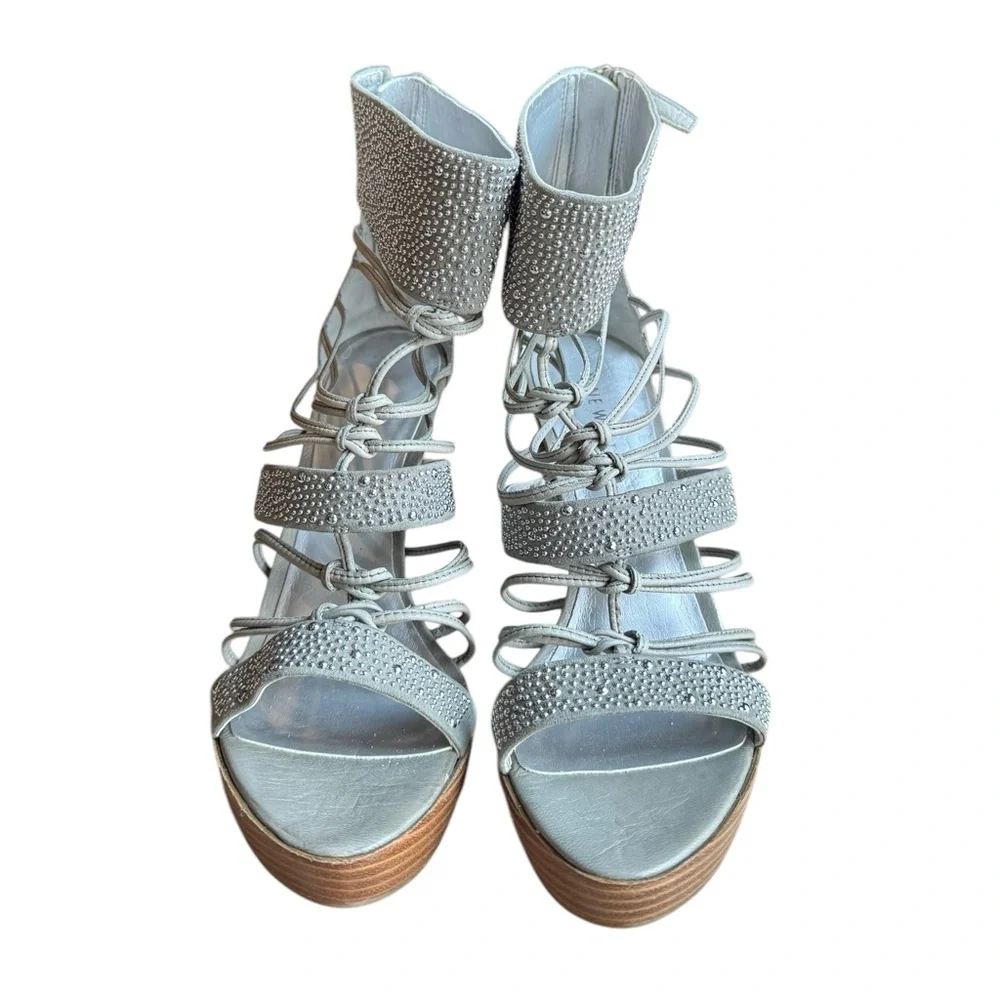 👠 NWOB! Nine West Inquisat Grey Strappy Sexy Platform Heel Women's Size 8